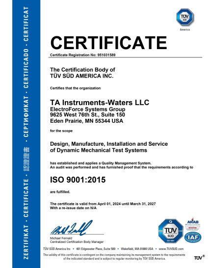 ISO Certificate ElectroForce
