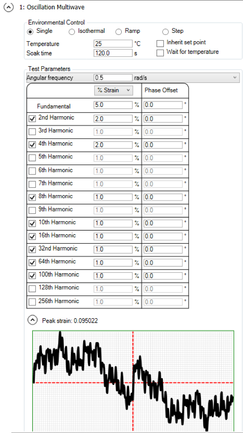 Figure 3. Demonstration of setting up a Multi-wave test using the ARES-G2 rheometer.