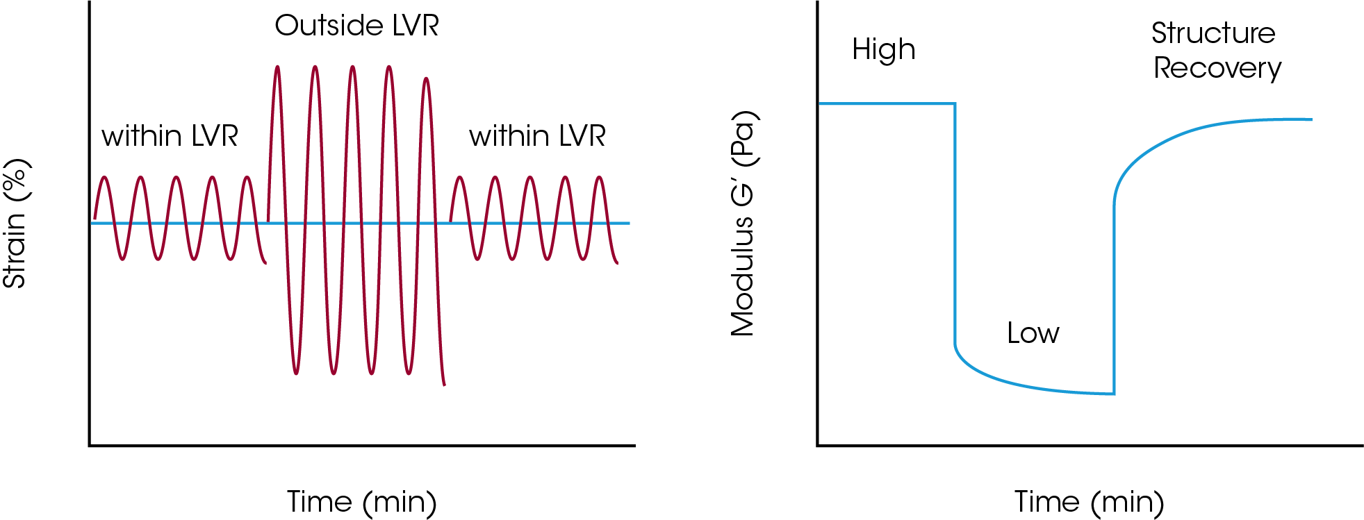 Figure 3. Three-step oscillation method: viscoelastic behavior of a thixotropic material