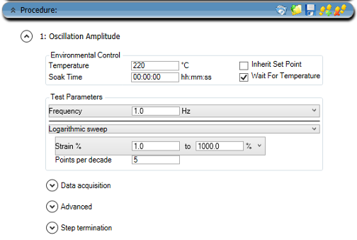 Figure 2. Strain Sweep (Amplitude Sweep) setup in TRIOS to reproduce data in Figure 1 on any rheometer using TRIOS.