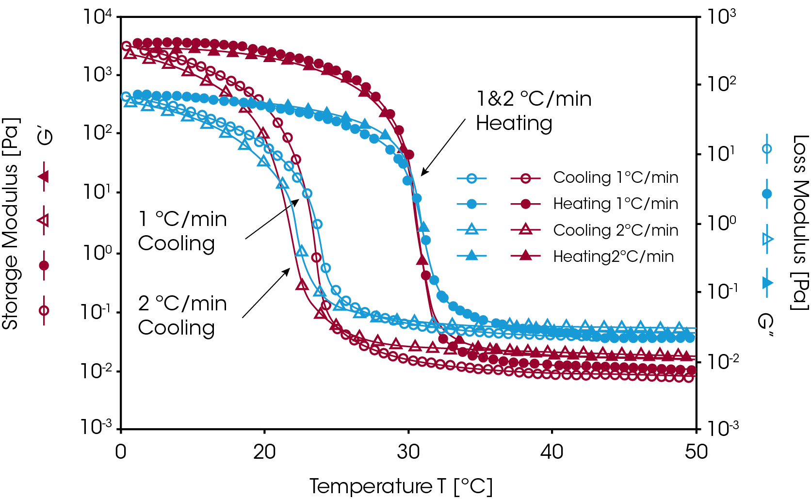 Figure 4. Gelatin based hydrogel. Temperature ramp