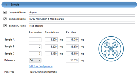 Figure 1. Discovery X3 DSC experimental setup in TRIOS software