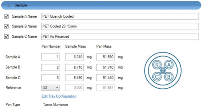 Figure 1. Discovery X3 DSC experimental setup in TRIOS software