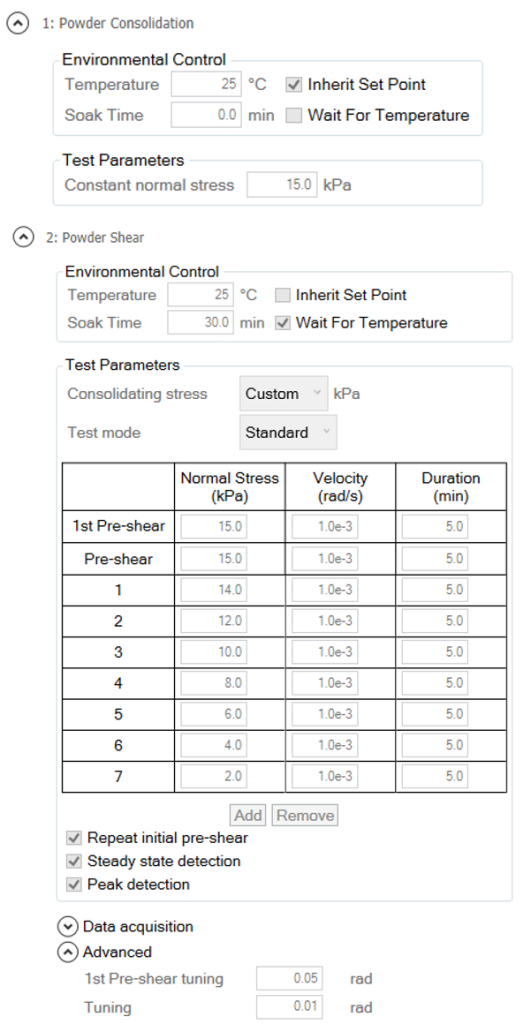 Figure 5. TRIOS Procedure for shear measurements.