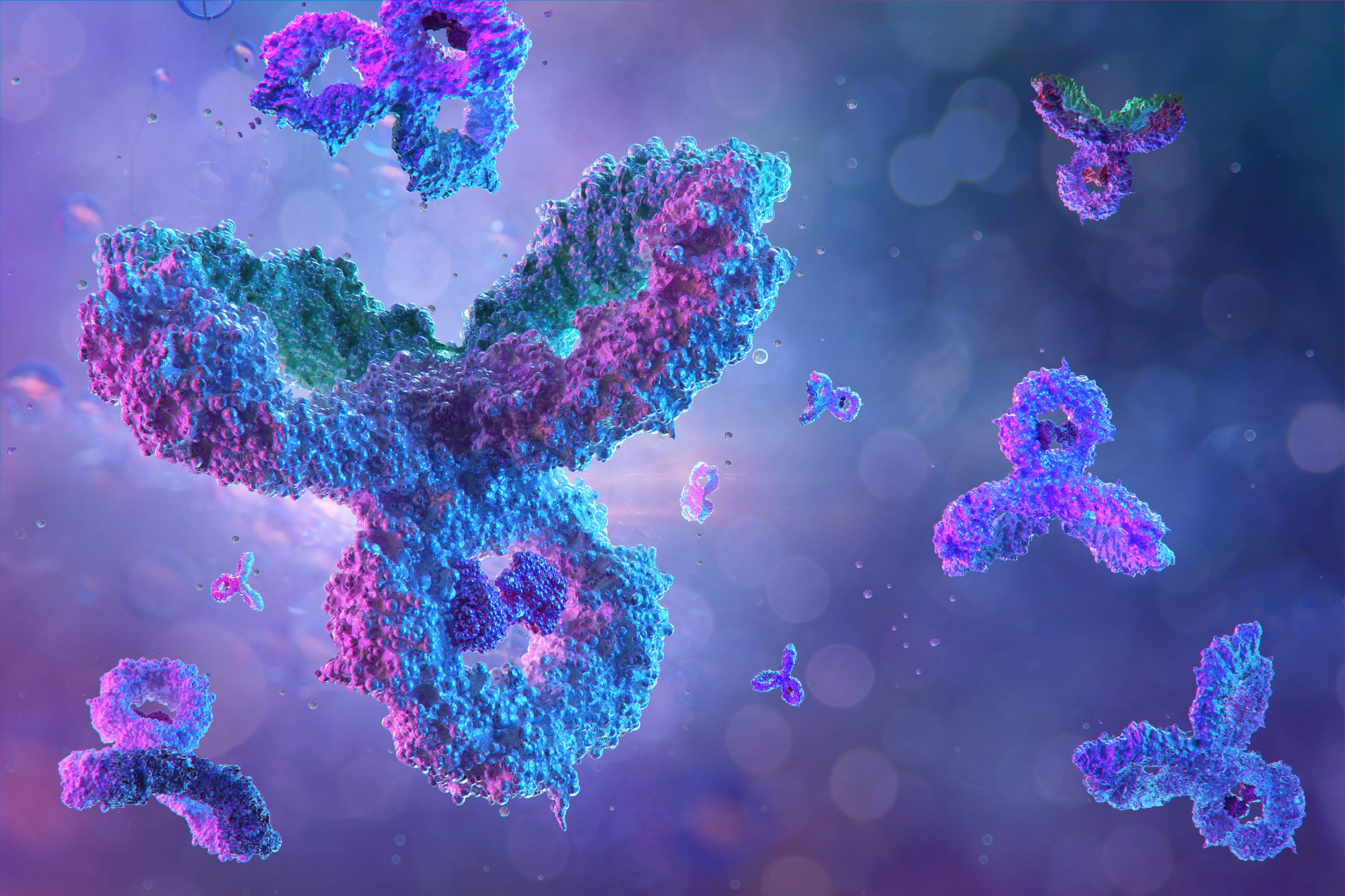 Antibodies, immunoglobulin Ig proteins 3D medical background. Im