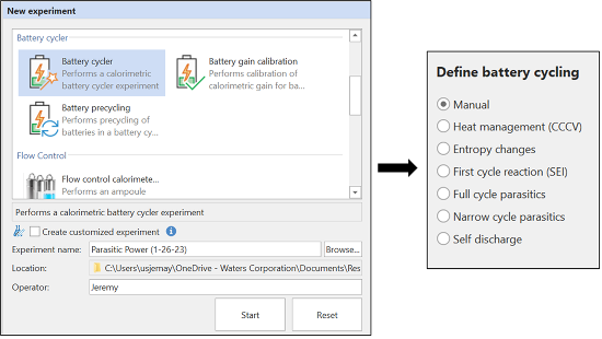 Figure 2: New experiment wizard in TAM Assistant. User can choose from a variety of pre-set experiments and program custom run sequences for maximum flexibility.